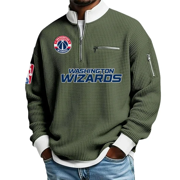 Washington Wizards Quarter Zip Sweatshirt Men Waffle Knit Stand Collar Pullover Personalize Name