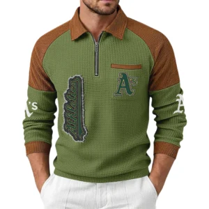 Athletics Men Waffle Knit Contrast Color Quarter-Zip Pullover