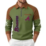 Atlanta Braves Men Waffle Knit Contrast Color Quarter-Zip Pullover