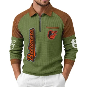 Baltimore Orioles Men Waffle Knit Contrast Color Quarter-Zip Pullover