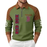 Boston Red Sox Men Waffle Knit Contrast Color Quarter-Zip Pullover