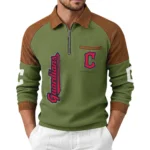 Cleveland Guardians Men Waffle Knit Contrast Color Quarter-Zip Pullover