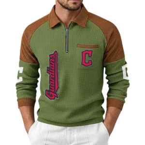 Cleveland Guardians Men Waffle Knit Contrast Color Quarter-Zip Pullover