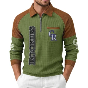 Colorado Rockies Men Waffle Knit Contrast Color Quarter-Zip Pullover
