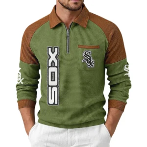 Chicago White Sox Men Waffle Knit Contrast Color Quarter-Zip Pullover