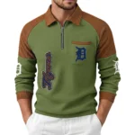 Detroit Tigers Men Waffle Knit Contrast Color Quarter-Zip Pullover