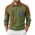 Houston Astros Men Waffle Knit Contrast Color Quarter-Zip Pullover