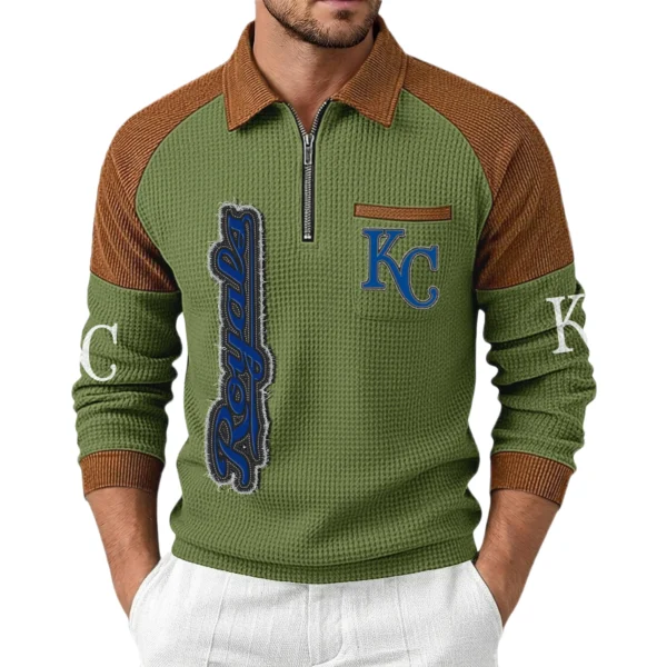 Kansas City Royals Men Waffle Knit Contrast Color Quarter-Zip Pullover