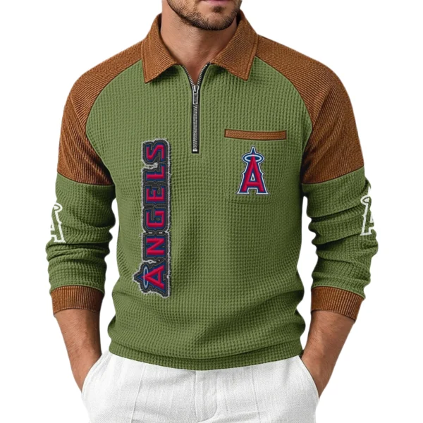 Los Angeles Angels Men Waffle Knit Contrast Color Quarter-Zip Pullover