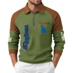 Los Angeles Dodgers Men Waffle Knit Contrast Color Quarter-Zip Pullover