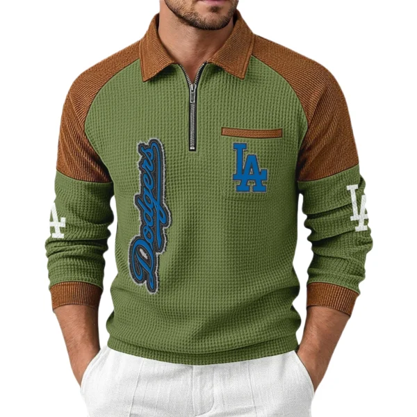 Los Angeles Dodgers Men Waffle Knit Contrast Color Quarter-Zip Pullover