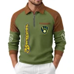 Milwaukee Brewers Men Waffle Knit Contrast Color Quarter-Zip Pullover