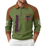 Minnesota Twins Men Waffle Knit Contrast Color Quarter-Zip Pullover