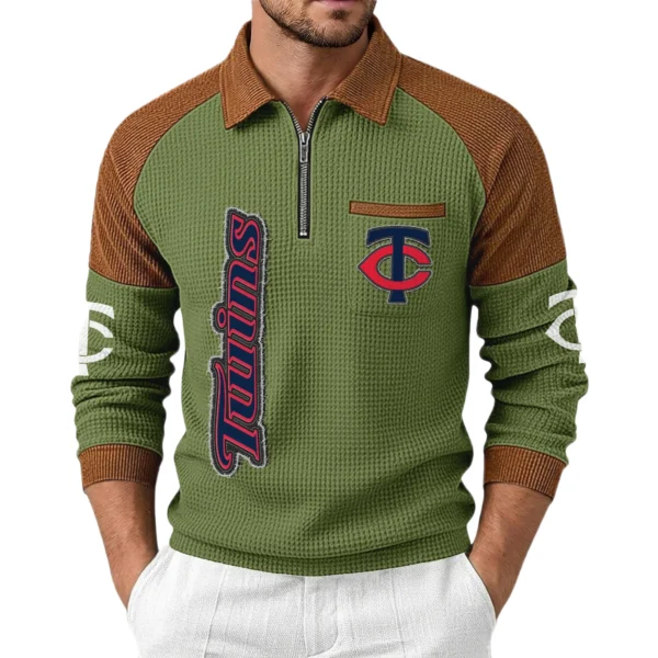 Minnesota Twins Men Waffle Knit Contrast Color Quarter-Zip Pullover