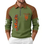New York Mets Men Waffle Knit Contrast Color Quarter-Zip Pullover