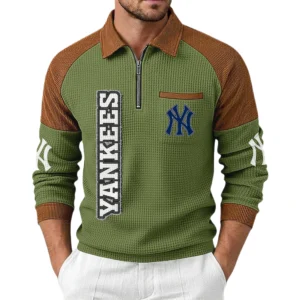 New York Yankees Men Waffle Knit Contrast Color Quarter-Zip Pullover