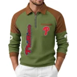 Philadelphia Phillies Men Waffle Knit Contrast Color Quarter-Zip Pullover