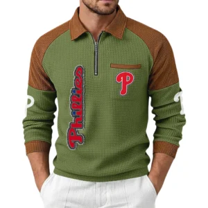 Philadelphia Phillies Men Waffle Knit Contrast Color Quarter-Zip Pullover
