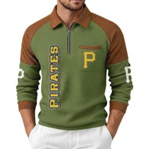 Pittsburgh Pirates Men Waffle Knit Contrast Color Quarter-Zip Pullover