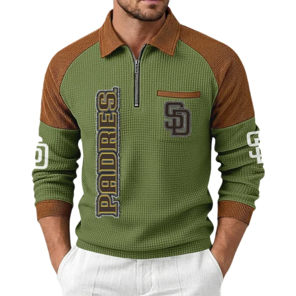 San Diego Padres Men Waffle Knit Contrast Color Quarter-Zip Pullover