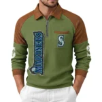 Seattle Mariners Men Waffle Knit Contrast Color Quarter-Zip Pullover