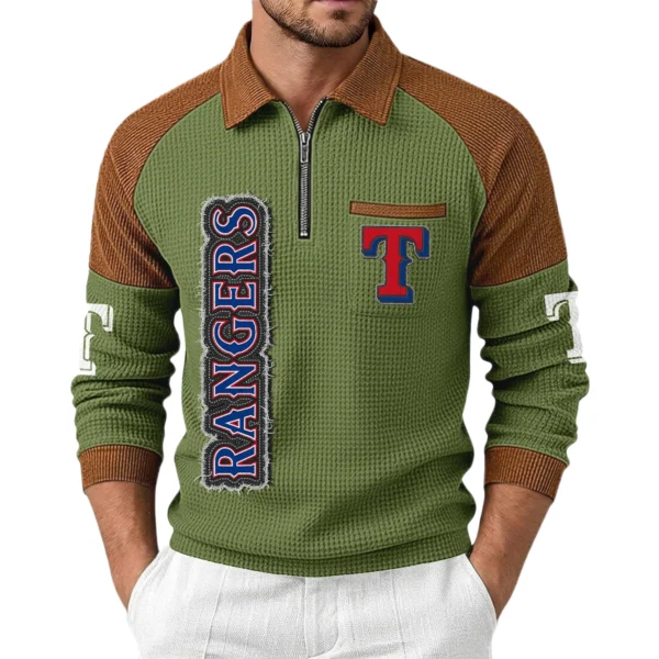 Texas Rangers Men Waffle Knit Contrast Color Quarter-Zip Pullover