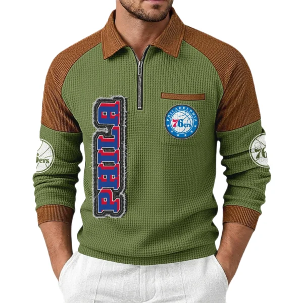 Philadelphia 76ers Men’s Half Zip Pullover Waffle Knit Contrast Color