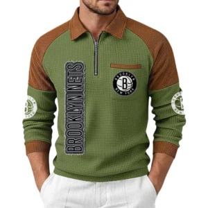 Brooklyn Nets Men’s Half Zip Pullover Waffle Knit Contrast Color