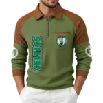 Boston Celtics Men’s Half Zip Pullover Waffle Knit Contrast Color
