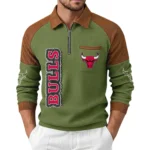 Chicago Bulls Men’s Half Zip Pullover Waffle Knit Contrast Color