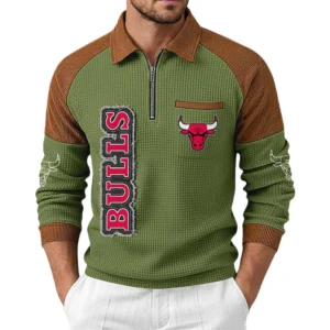 Chicago Bulls Men’s Half Zip Pullover Waffle Knit Contrast Color