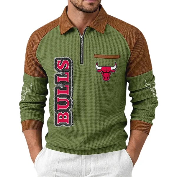 Chicago Bulls Men’s Half Zip Pullover Waffle Knit Contrast Color