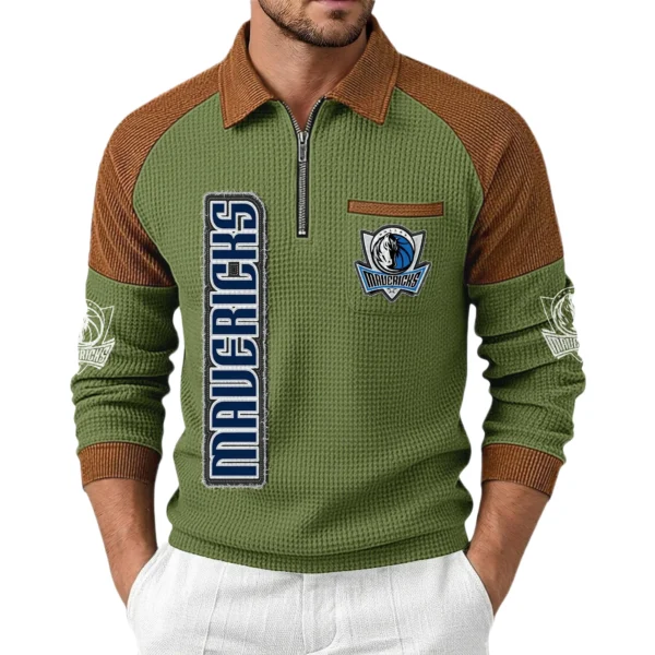 Dallas Mavericks Men’s Half Zip Pullover Waffle Knit Contrast Color