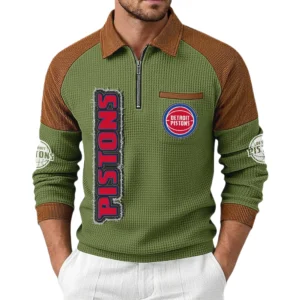 Detroit Pistons Men’s Half Zip Pullover Waffle Knit Contrast Color