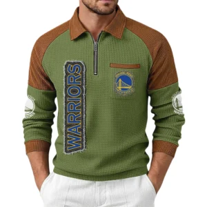 Golden State Warriors Men’s Half Zip Pullover Waffle Knit Contrast Color