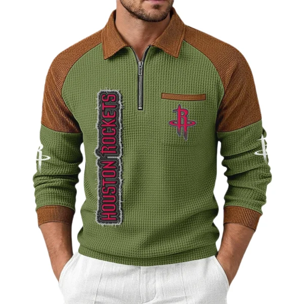 Houston Rockets Men’s Half Zip Pullover Waffle Knit Contrast Color