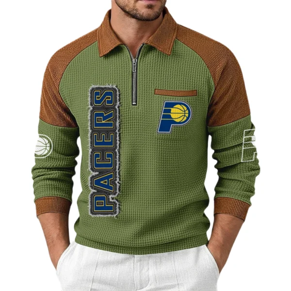 Indiana Pacers Men’s Half Zip Pullover Waffle Knit Contrast Color