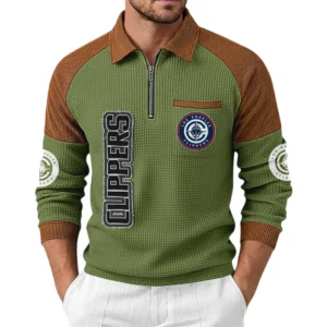 Los Angeles Clippers Men’s Half Zip Pullover Waffle Knit Contrast Color