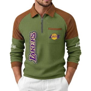 Los Angeles Lakers Men’s Half Zip Pullover Waffle Knit Contrast Color
