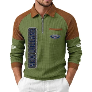 New Orleans Pelicans Men’s Half Zip Pullover Waffle Knit Contrast Color