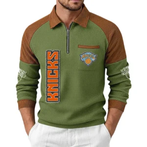 New York Knicks Men’s Half Zip Pullover Waffle Knit Contrast Color