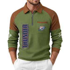 Oklahoma City Thunder Men’s Half Zip Pullover Waffle Knit Contrast Color