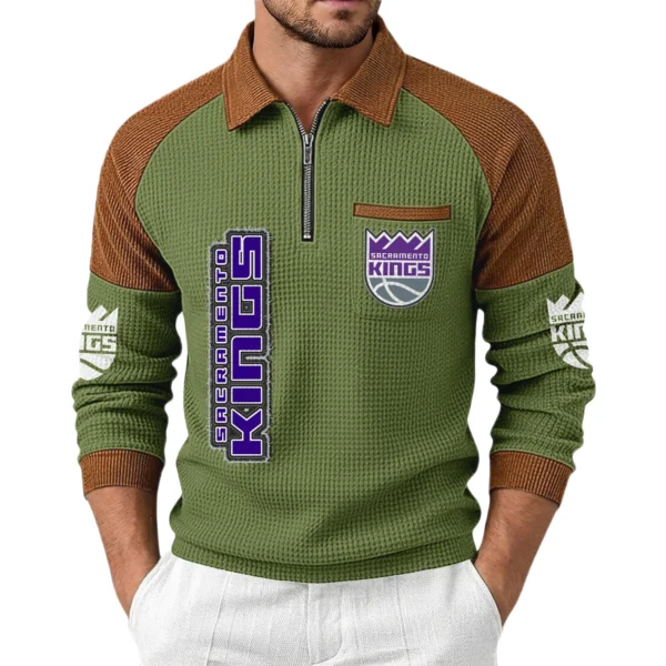 Sacramento Kings Men’s Half Zip Pullover Waffle Knit Contrast Color