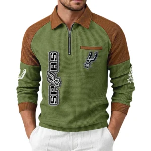 San Antonio Spurs Men’s Half Zip Pullover Waffle Knit Contrast Color