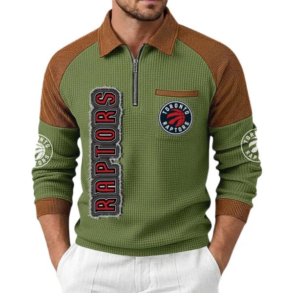 Toronto Raptors Men’s Half Zip Pullover Waffle Knit Contrast Color