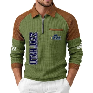 Utah Jazz Men’s Half Zip Pullover Waffle Knit Contrast Color