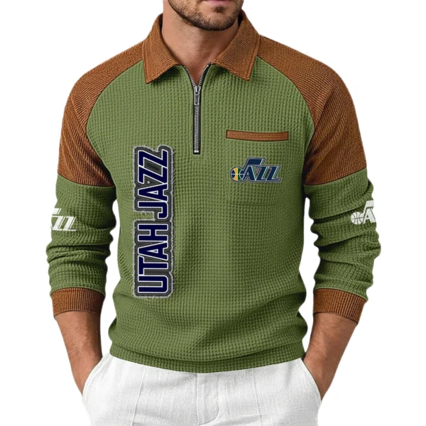 Utah Jazz Men’s Half Zip Pullover Waffle Knit Contrast Color
