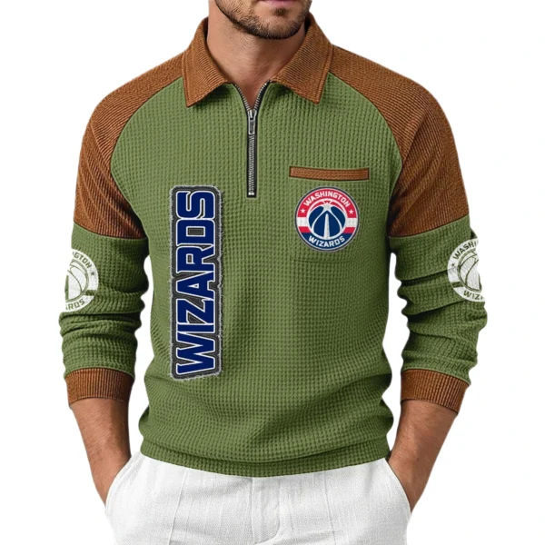 Washington Wizards Men’s Half Zip Pullover Waffle Knit Contrast Color
