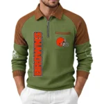 Cleveland Browns Men's Waffle Knit Contrast Color Half Zip Pullover