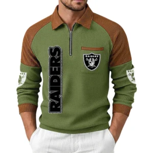 Las Vegas Raiders Men's Waffle Knit Contrast Color Half Zip Pullover